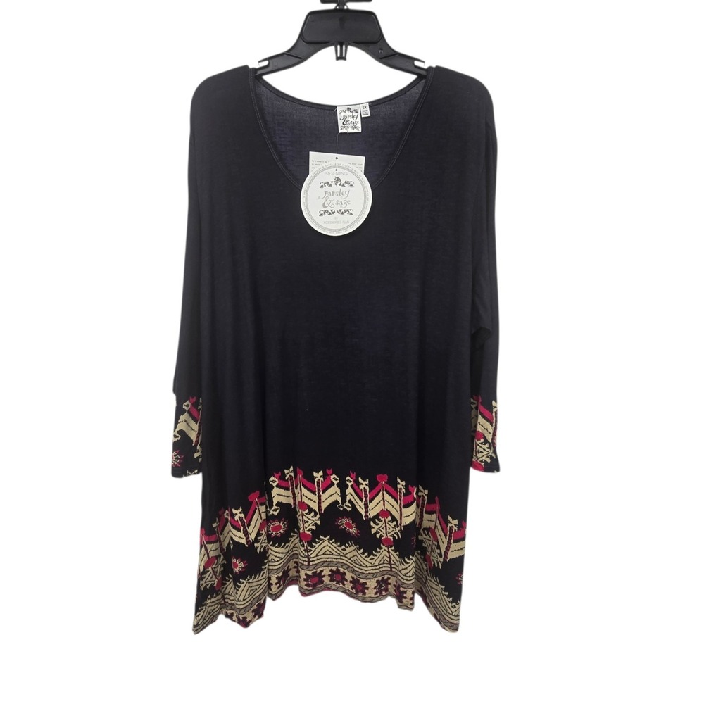 Parsley & Sage NEW Artsy Tunic Top Womens Plus 2X Black Pink Lagenlook Boho NWT